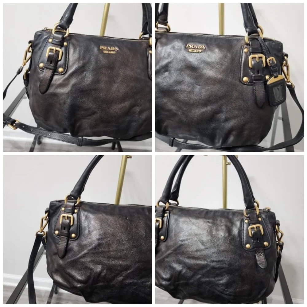 Authentic Prada Soft Calfskin Leather Satchel Bag iridescent